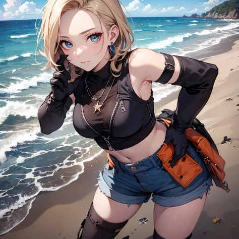 steppiece, best quality, ultra-detailed, absurd, portrait of cute android18db, realistic face, solo, earrings, jewelry, , brave,...