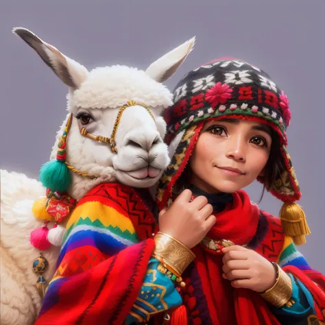 beautiful woman in a colorful dress and hat smiling for the camera, traditional costume of cusco peru, wearing authentic attire,...