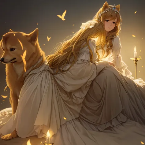 a princess, shiba dog, rococo style, anime, romanticism, backlighting, chiaroscuro, uhd, textured skin, high details, high quali...