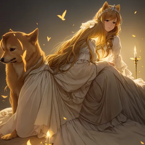 a princess, shiba dog, rococo style, anime, romanticism, backlighting, chiaroscuro, uhd, textured skin, high details, high quali...