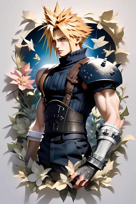 (((masterpiece))),bestquality,illustration,beautifuldetailedglow,
paper_cut, cloud strife from final fantasy vii