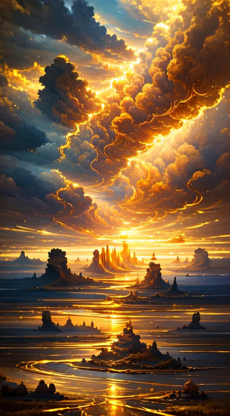 high high quality， clouds， golden clouds， epic landscapes， ray traching， 8k， tmasterpiece，colorful，vivid colors