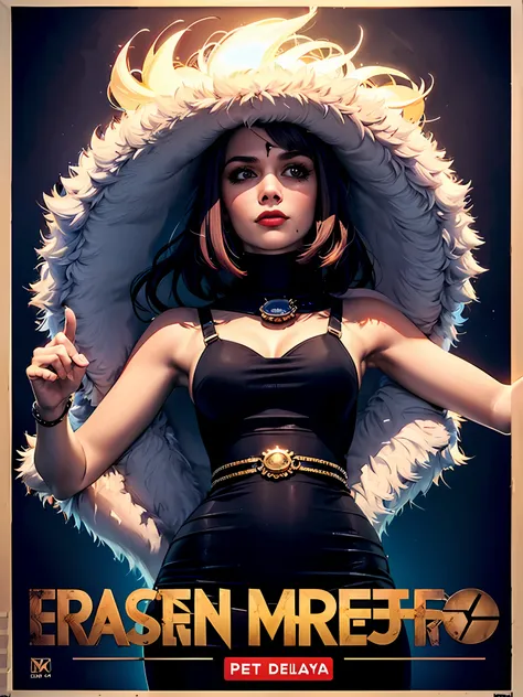 there is a woman in a fur coat posing for a picture, movie poster character, character poster, silk spectre, poster shot, by Pedro Pedraja, by Ignacio Zuloaga, official poster, promotional poster, by Matt Cavotta, ( ( emma lindstrom ) ), key art, official ...