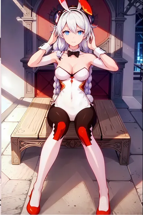 Woman in a strip club, Striptease Club Lights,(dressed as rabbit:1.3), Red Uniform, ((bunny girl)), bunny ears, good hand,4k, Hi-Res, 巨作, Best Quality, head:1.3,((Hasselblad photography)), finely detailed skin, sharp focus, (cinematic lighting), soft light...