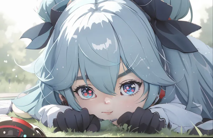 Anime girl lying on the ground,There is a bug in front of you, an anime portrait of cirno, Splash art anime Loli, sad cerulean eyes, From Arknights, anime moe art style, Guviz, Ayaka Genshin impact, cirno, Rem Rezero, Best anime 4k konachan wallpaper, Deta...