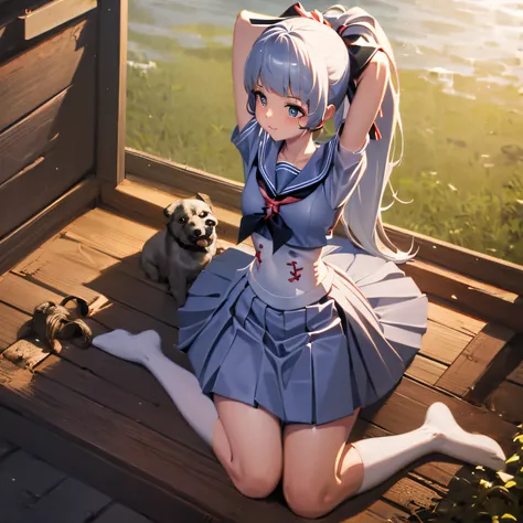 Slave girl kneeling in a dog cage,JK sailor suit,Bondage,quadratic element