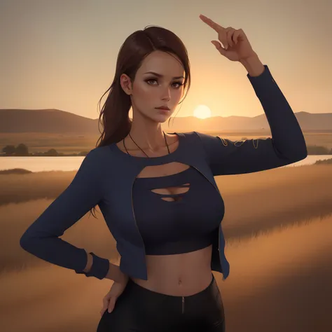 the woman in the field is dressed for the camera, in the style of daria endresen, kris knight, scottish landscapes, light navy and dark brown, georg jensen, intense close-ups, matte photo --ar 132:161 --s 750 --v 5. 2