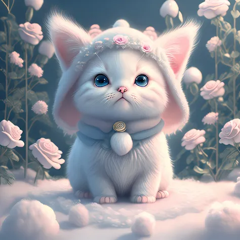 in this ultra-detailed cg art, the adorable kitten surrounded by ethereal roses, best quality, high resolution, intricate detail...