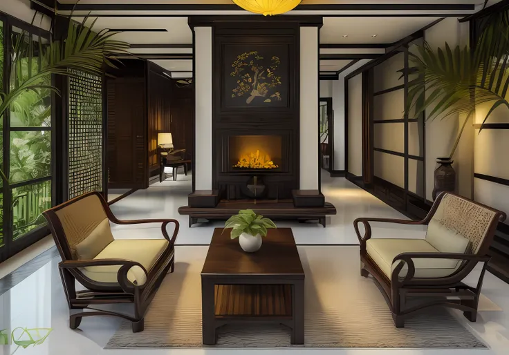(( masterpiece)) (( ultral realistic)) (( sharp forcus)) (( high detail)) livingroom in indochina style,china , vietnam, black wooden furniture, wallpaper, patent,glossy, wood floor, sofa indochine, indochine item, reality, high quallity