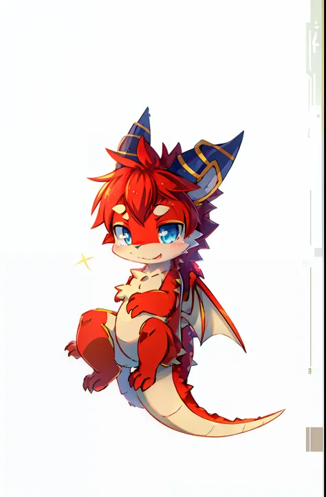 （1 western dragon），wings open，eblue eyes，tchibi, sora as a dragon anime，cute little dragon，cartoon cute, ((red)) ，style of cute ...