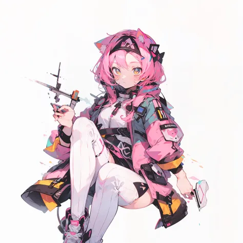 a pink-haired，cat ear