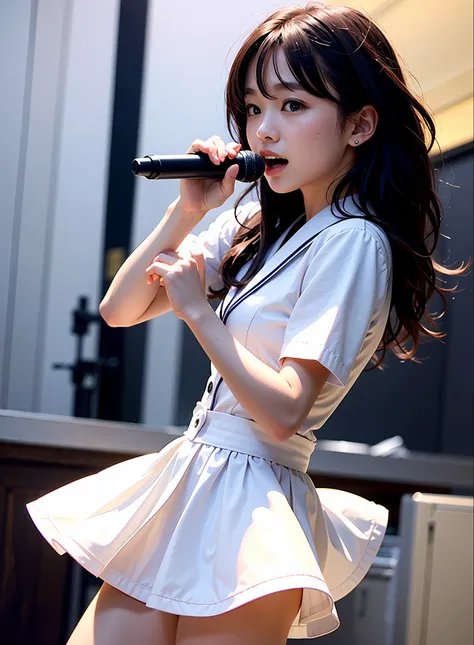 8k、top image quality、​masterpiece、夏天、singing at karaoke、japanese high school  girl、summer uniforms、shortsleeves、dance with all y...