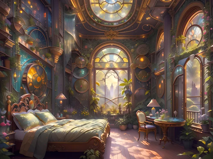 title: "solarpunk dreamscape: the royal botanical sanctuary" | this ornate botanical bedroom, inspired by the opulence of versai...