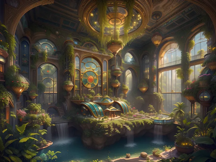 title: "solarpunk dreamscape: the royal botanical sanctuary" | this ornate botanical bedroom, inspired by the opulence of versai...