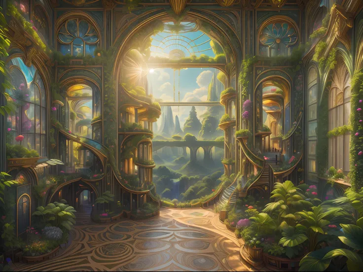 title: "solarpunk dreamscape: the royal botanical sanctuary" | this ornate botanical bedroom, inspired by the opulence of versai...