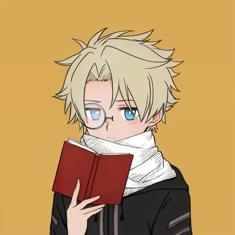 anime boy with glasses reading a book and wearing a scarf, em estilo anime, como um personagem de anime, em estilo anime, person...