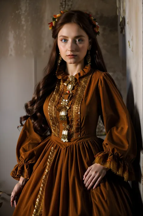 photorealistic, concept art, absurdres, best quality, digital photography, a portrait of a beautiful woman, leaning against a wall, goddess, wearing glowingrunes_red puffy long sleeves, cowboy shot, extremely detailed, soft lighting, luscious, doll, peach ...