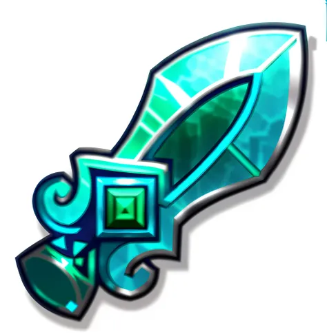 A blue-green sword,There is a green arrow on it, league of legends inventory item, shinning sword, epic legends game icon, legendary item, dazzling gem in the hilt, Glowing sword, magical sword, Magic Sword, rpg item, role-playing game items, fantasy sword...