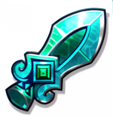 A blue-green sword,There is a green arrow on it, league of legends inventory item, shinning sword, epic legends game icon, legendary item, dazzling gem in the hilt, Glowing sword, magical sword, Magic Sword, rpg item, role-playing game items, fantasy sword...