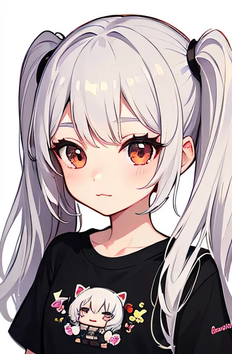 absurdres, 1girl, brown eyes, twintails, long hair, white hair, wide-eyed, eyelashes, looking at viewer, twitchemote, upper body...