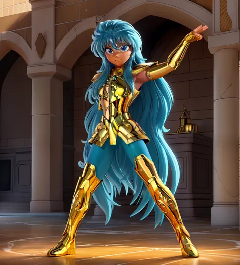 Ultra-high saturation(tmasterpiece), fully body photo,(best qualtiy),(1girll), fully body photo,sface focus, Wearing golden Aquarius armor,Iceberg background,sexy armor,No underwear,Bling armor,Fine fine skin,Plump breasts,Bare legged,cool-pose, Saint Seiy...