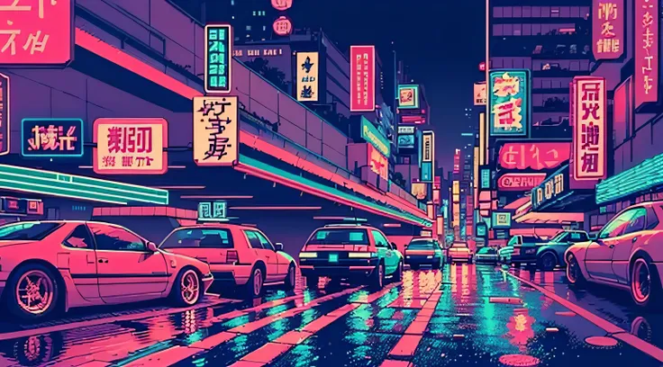 (efeito bokeh), (dinamic angle), ((obra-prima)), (streets of tokyo), (zebracross), (chuva), (noite), cidade vazia, escuro, (neon...