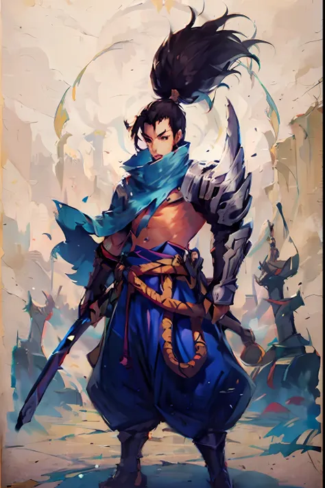 man with a sword,simple painting style,sumi-e,traditional painting techniques of japan,soio,anime concept art