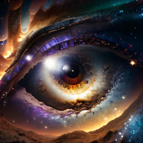 masterpiece, sharp, ultra detailed, 8k,an eyes made by milky way, the midle of the eye is a black hole,( human eye shape), ((soft dimmed light)), angle view, best quality, dimmed, (high detailed background:1.2),8k uhd, dslr, soft lighting, high quality, ...