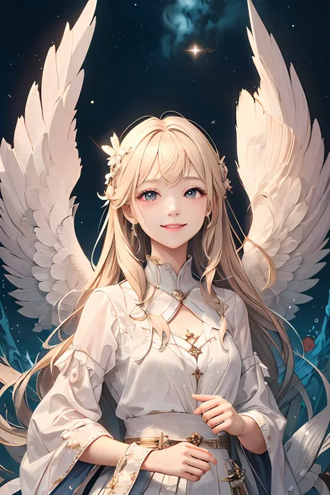 Welcome to the unknown、An angel will guide you、kindly smile、Beautiful girl with a sense of transparency、mare、kosmos