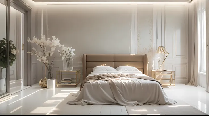 minimalist bedroom，rare flowers and plants（1:0.01），suns rays，the right way to place your home，an award winning masterpiece，incre...