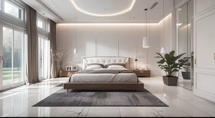 minimalist bedroom，master design，there are few flowers and plants（1:0.005），suns rays，the right way to place the house，no main li...