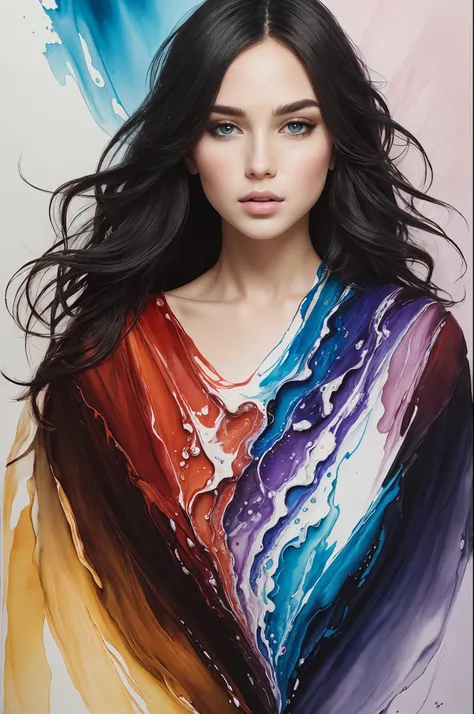 Colorful beautiful girl: a girl 29-years old, messy hair, oil painting, nice perfect face with soft skinice perfect face, blue yellow colors, light purple and violet additions, light red additions, intricate detail, splash screen, 8k resolution, masterpiec...