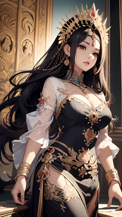 Roro Jonggrang is a legendary figure from Javanese folklore who is renowned for her exceptional beauty. According to tradition, she is said to have possessed a fair complexion, long dark hair, and enchanting black eyes. She is often depicted wearing tradit...
