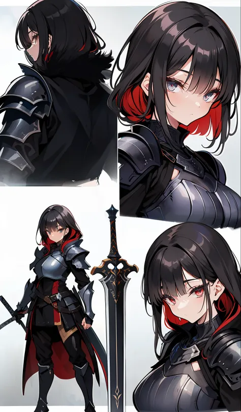 illustratio、(top-quality)、(((masterpiece)))、(Hi-Res)、Original、(Solo Girl)、A sexy、Thick、Big body、Close up portrait of a person in costume of a knight with a sword, (Red-haired),Dark Souls Armor Concept, Flowing robes and leather armor, Dark Armor, pale bla...