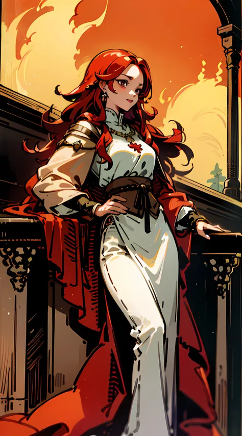 woman with fiery red hair, medieval clothes, beautiful, sexy, princess