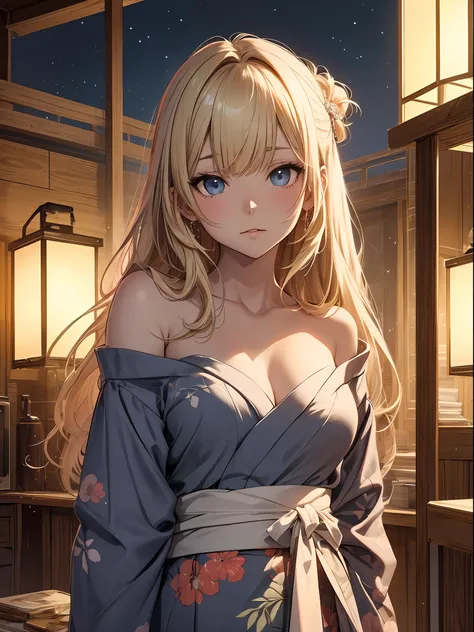 (masutepiece), top quality ultra-detailed cg art, dignified and beautiful women's yukata, a blond, beautiful facial features, vi...