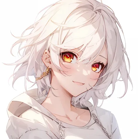 anime girl with white hair and golden eyes， girl with white hair， girl with short white hair， glowing golden eyes， cute girl wit...