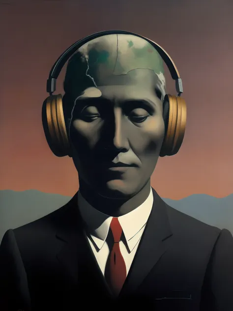 a painting of a man in a suit with a headphone jack with a mexican hat