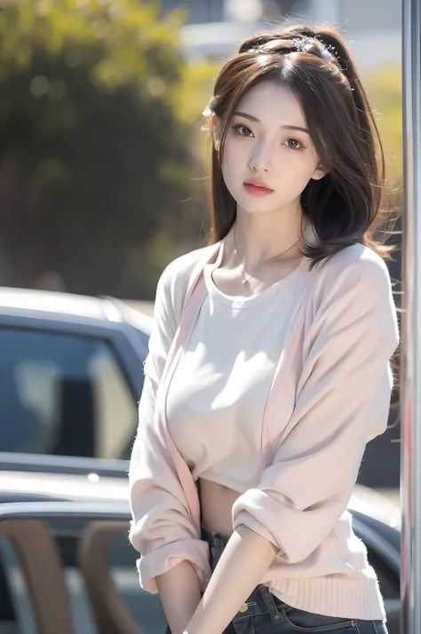 Unbeatable masterpiece, perfect artwork, ((perfect female figure)), short hair, blonde, thin, realism, solo, (realism: 1.4), best quality, ultra high resolution, 1girl, porcelain, kpop ido, full body, (big breasts), (inside pink) (d cup), beautiful, master...