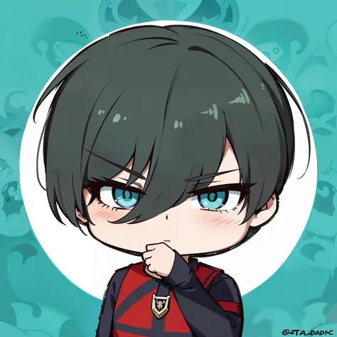 Rin is a surprisingly tall teenager with a slim but powerful build. He is noticeably taller than Yoichi Isagi who is older than him. He has black hair with a bang going across his face more in his right eye than left eye, slim teal eyes, and distinct eyela...