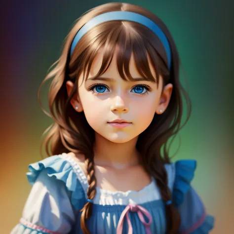 there's a digital painting of a 6-year-old girl with blue eyes, painting digital adorable, pintura realista da menina bonito, li...