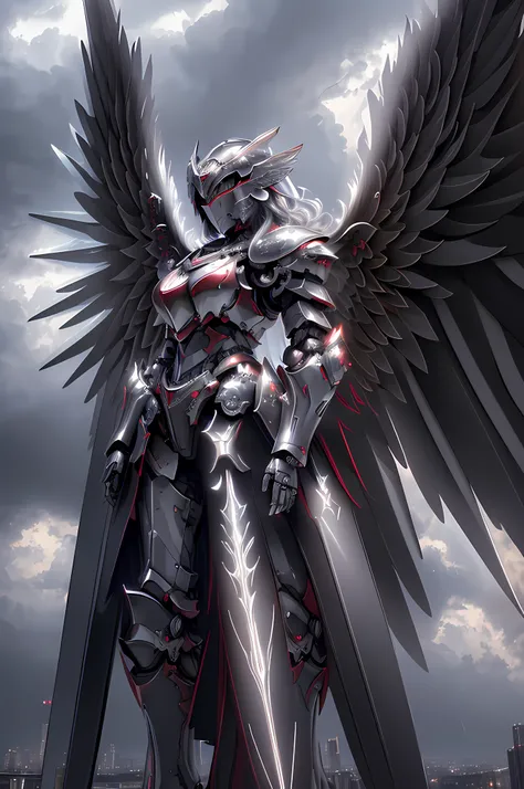 masterpiece, highly detailed cg unified 8k wallpapers, 8k uhd, dslr, high quality, clean, ((a dark angel in a mechanical armor w...