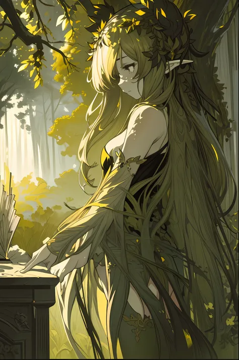 [minimalist background], [[nsfw]], (((lovely, emotive), charming, bewitching), dryad), exceptionally detailed anatomy, illustrat...