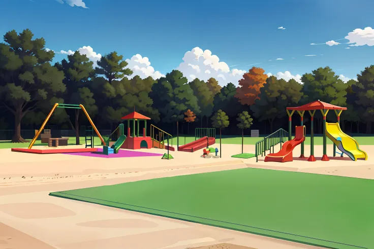 Playground equipment in the park with no people sandpit
