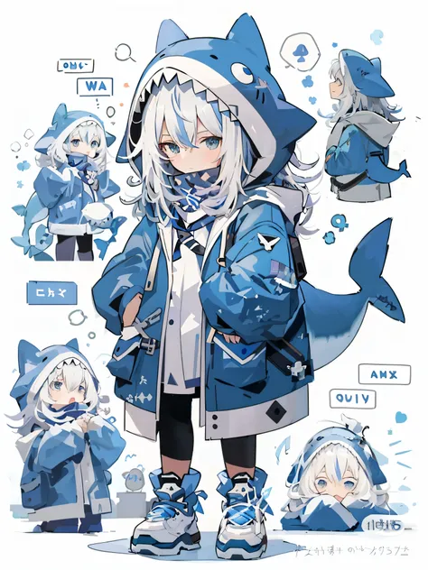 cartoon picture of a girl in a blue coat and a shark, kantai collection style, 2 d anime style, blue shark, trending on pixiv, s...