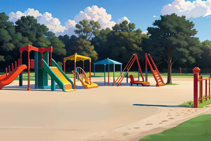 Playground equipment in the park with no people sandpit
