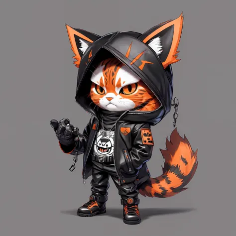 Anthropomorphic character Orange Cat, black black jacket, bad boy, adolable, Curta, kawaii, 3D drawing, Light smile, hyper HD, Masterpiece, ccurate, High details, High quality, Award-Awarded, Best quality, A high resolution, 16k,rendering by octane