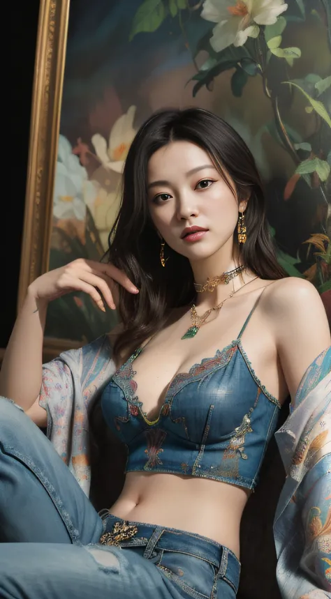(Masterpiece, absurderes, Highly detailed:1.3), dream-state, Digital painting beauty, (Sitting, mature, Slim, Slender,) view the viewer, (Masterpiece), (Best quality:1.2), absurderes, Intricate details, skin indentation, cleavage, Huge breasts, (Highly det...