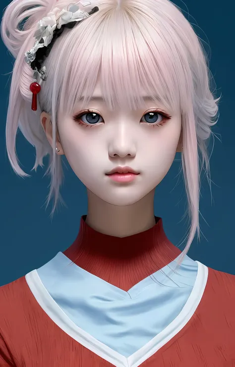 two-dimensional bleaching girl，has pink pupils。