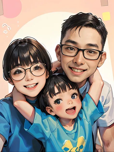 family，3 people， with a round face, south east asian with round face，young cute asian face，family photos